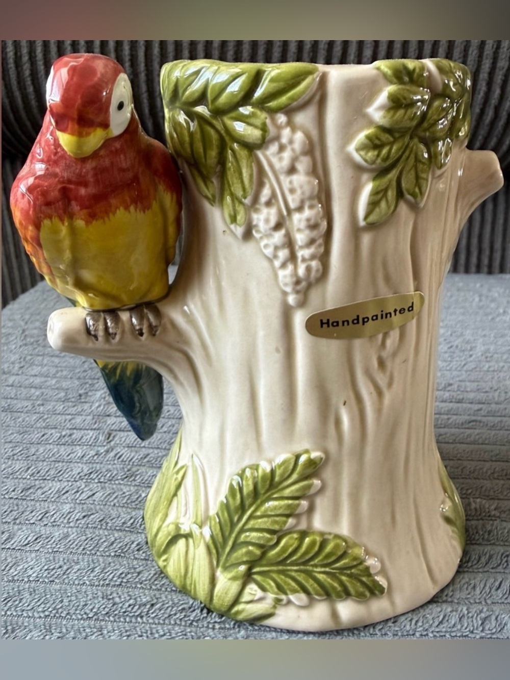 Otagiri VTG Piggy Bank Handpainted Made in Japan Parrot Bird Tree Coin